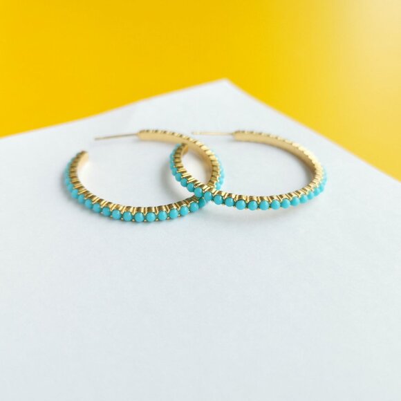 Julie Vos Jewelry - Juliet Gold Turquoise Blue Medium Hoop Earrings by Julie Vos